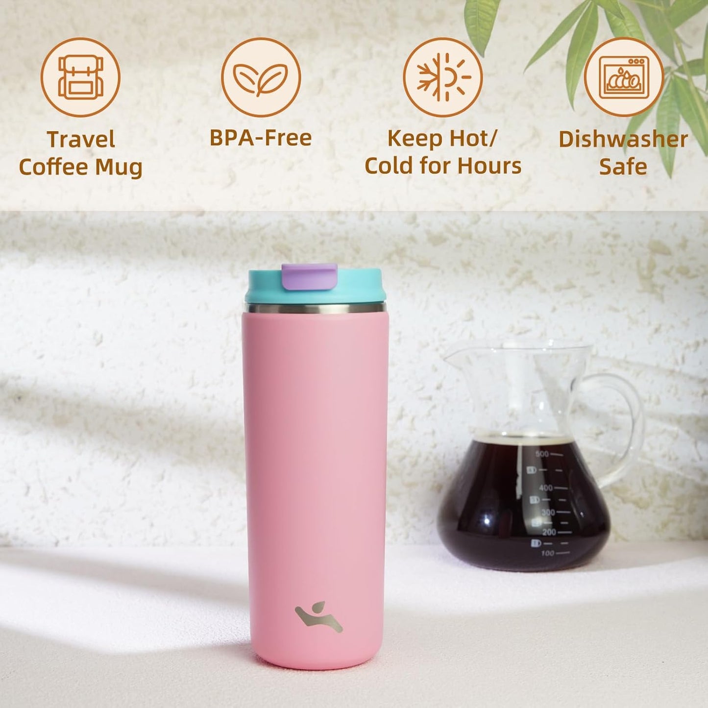 Konokyo Tumbler with Lid, 16 oz Travel Coffee Mug Double Wall Vacuum Stainless Steel Thermal Metal Cup Insulated Water Bottle,Navy Blue