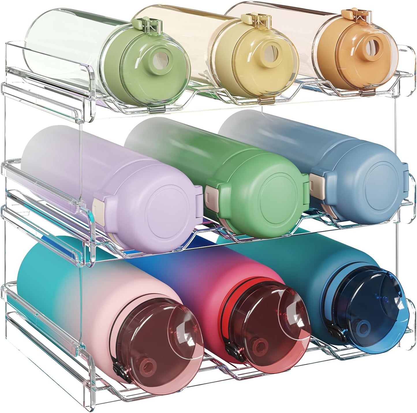 Lifewit 2 Tier Stackable Water Bottle Organizer for Cabinet, Plastic Bottle Holder Fits 6 Bottles/Tumblers up to 3.8" Diameter for Pantry/Countertop/Cupboard, 28 x 19 x 15 cm/11 x 7.5 x 5.7"