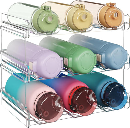 Lifewit 2 Tier Stackable Water Bottle Organizer for Cabinet, Plastic Bottle Holder Fits 6 Bottles/Tumblers up to 3.8" Diameter for Pantry/Countertop/Cupboard, 28 x 19 x 15 cm/11 x 7.5 x 5.7"