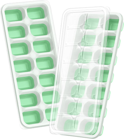 ChefAide 4‑Pack Ice Cube Trays with Lids, 56‑Cube Total Stackable Freezer Ice Trays, Durable Silicone & Plastic Easy‑Release Ice Molds for Cocktails, Coffee & Drinks