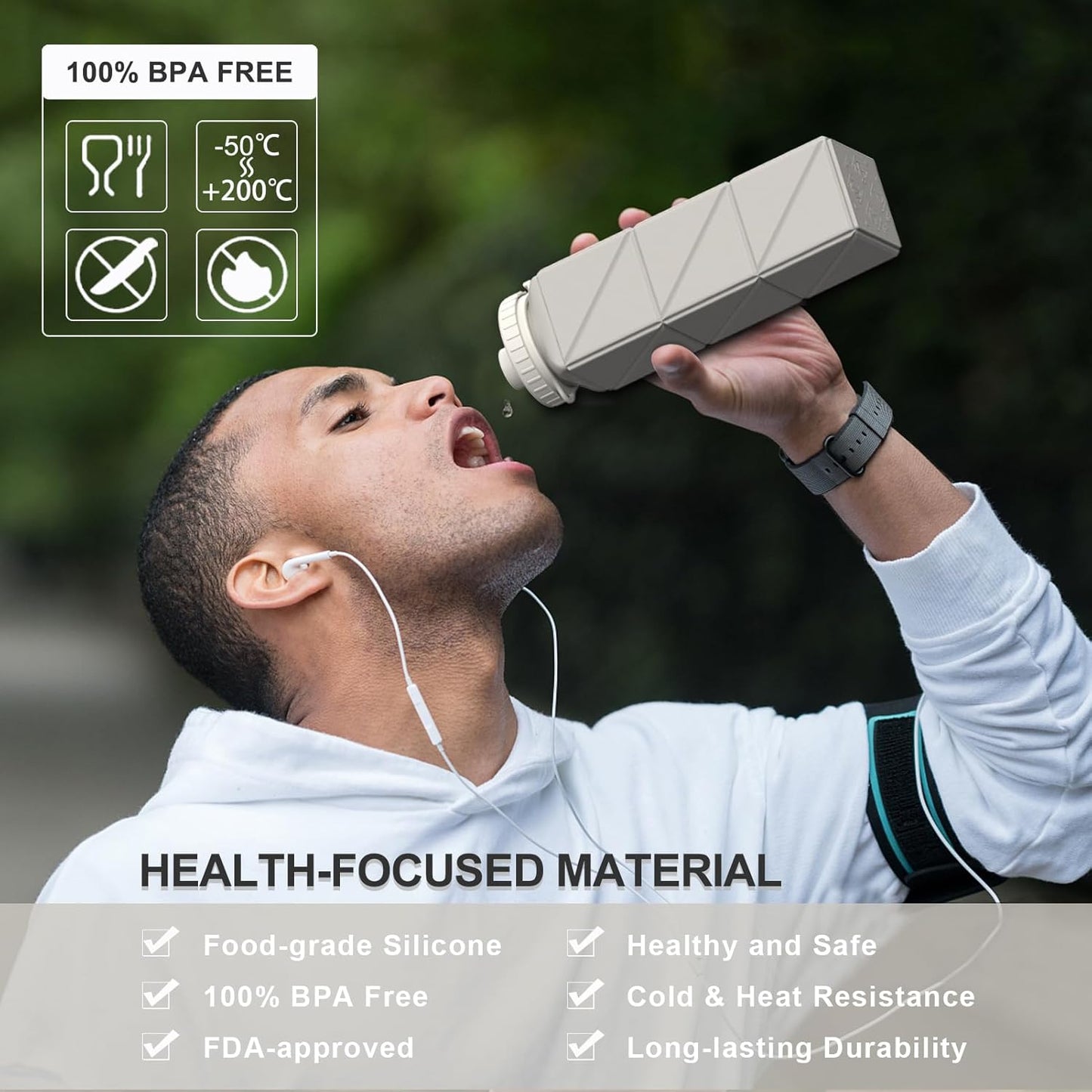BEAUTAIL Collapsible Water Bottles 20.6oz, Silicone Foldable Portable Travel Water Bottle, Lightweight Reusable Leakproof for Traveling Camping Hiking Cycling Yoga Sports Outdoor