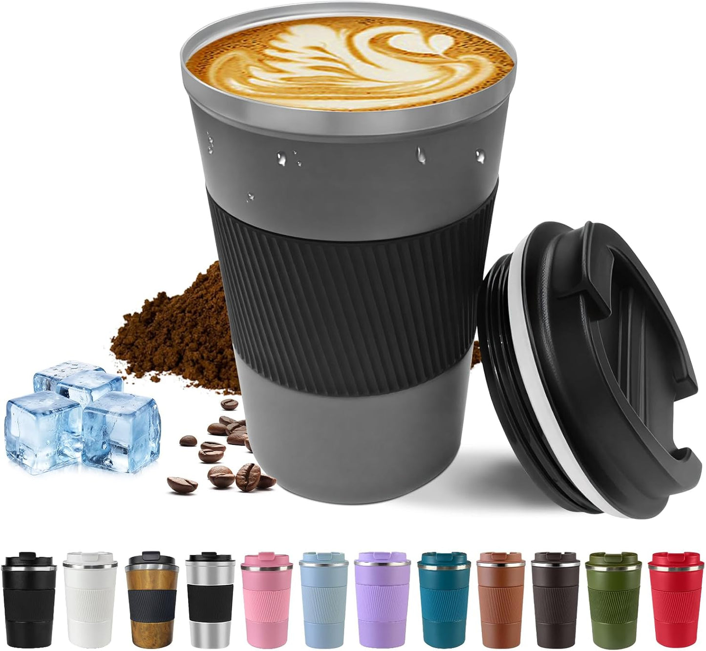SPLMIFA Vacuum-Insulated Stainless Steel Travel Coffee Mug, Leak-Proof Reusable Coffee Cup with Lid - Keep Hot & Cold Drinks for Hours, Durable Insulated Tumbler for Men & Women(3rd-Black, 12OZ)