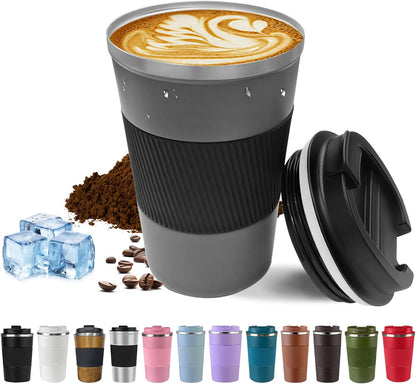 SPLMIFA Vacuum-Insulated Stainless Steel Travel Coffee Mug, Leak-Proof Reusable Coffee Cup with Lid - Keep Hot & Cold Drinks for Hours, Durable Insulated Tumbler for Men & Women(3rd-Black, 12OZ)