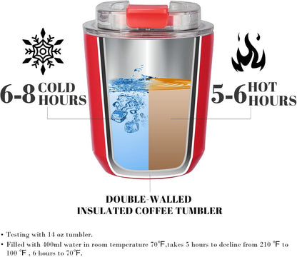 Puraville Insulated Tumblers with Lid, 14 oz Travel Coffee Mug Stainless Steel Vacuum Cup, Leak Proof Reusable Double Walled Coffee Tumbler for Iced and Hot Drinks, Cream