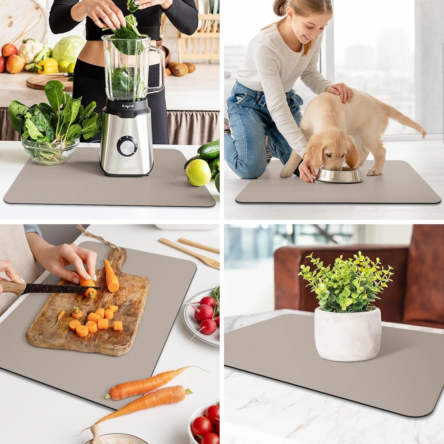 WISELIFE Dish Drying Mat Super Absorbent Drying Mat Large Dish Drying Mats for Kitchen Counter Easy Clean Dish Mat Kitchen Drying Mat15"x 18" Stylish Grey