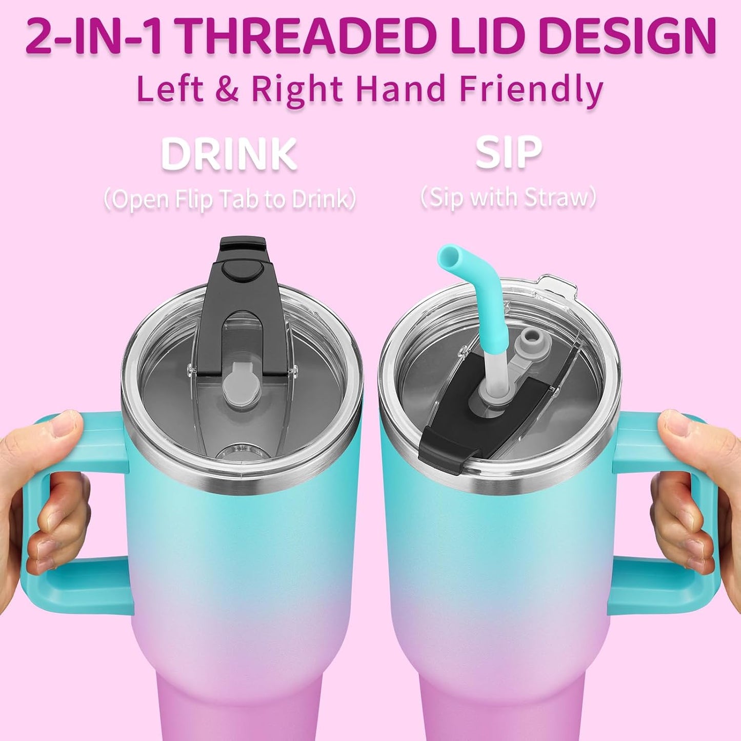 BENZZO 40 oz Tumbler with Handle and Straw Lid Travel Mugs Insulated for Hot and Cold Water Bottle Stainless Steel Coffee Cups