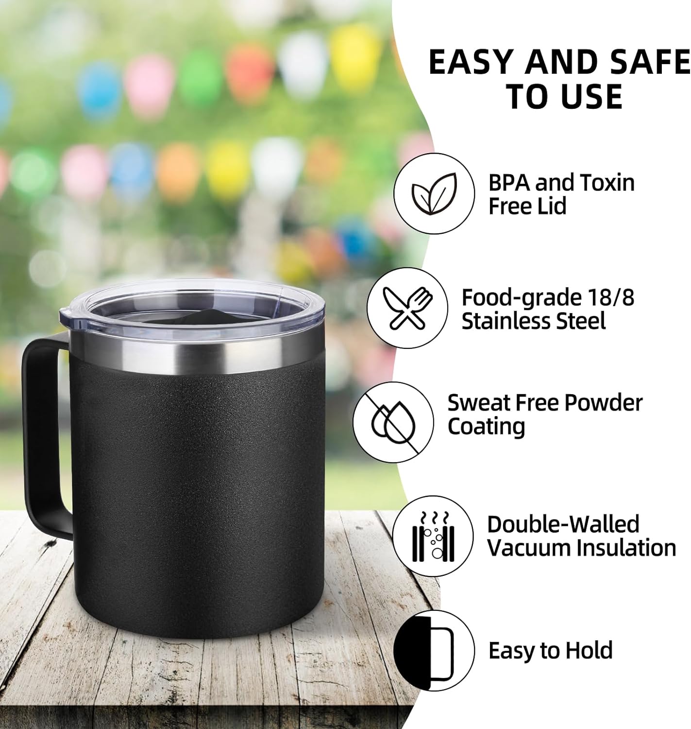 Volhoply 14oz Insulated Stainless Steel Coffee Mug with Lid Bulk 4 Pack,Double Wall Vacuum Travel Coffee Cup with Handle,Reusable Metal Cups Tumbler Cup,Camping Mugs,Ideal Gifts(Mix,4)