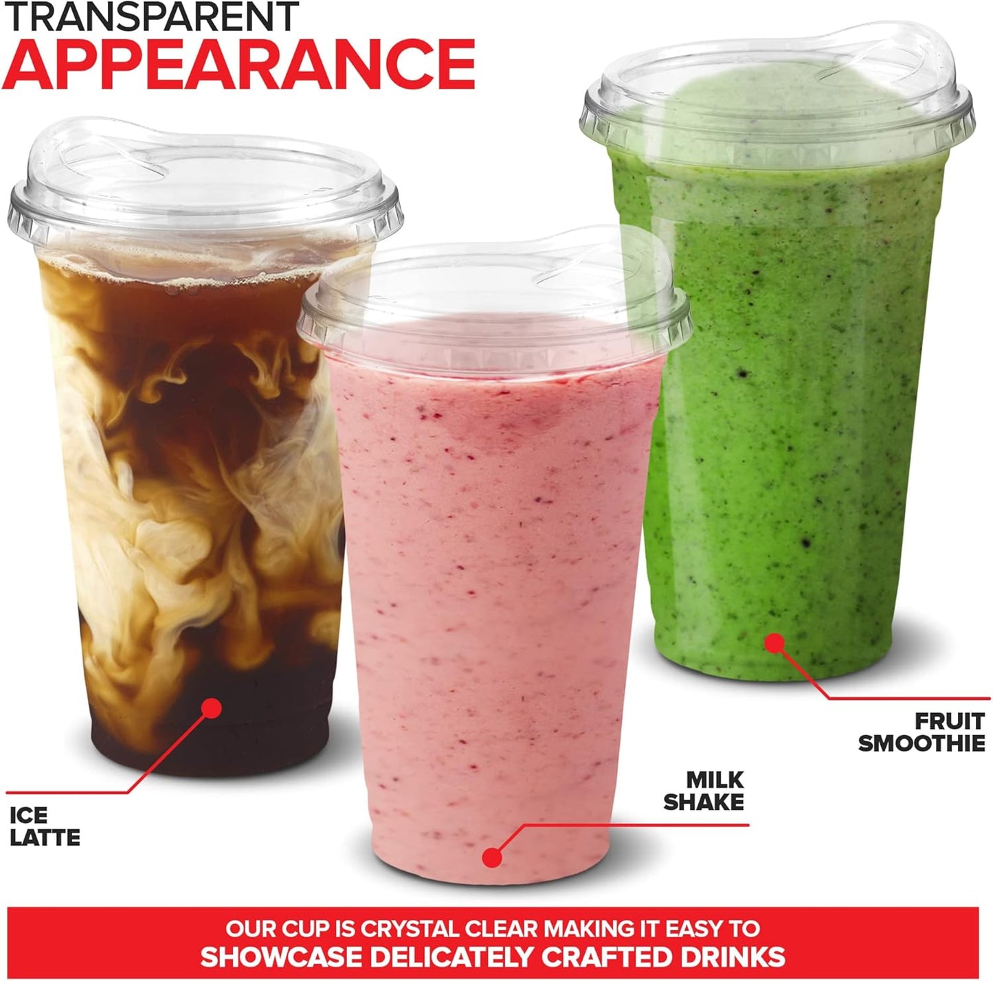 16 oz Clear Plastic Cups with Lids Disposable, Togo Drinking Cup with Strawless Sip Lid for Smoothie, Cold Brew Iced Coffee, Lemonade, Ice Latte, Boba, Party Drinks, Bulk, 16 Ounce (Set of 50)