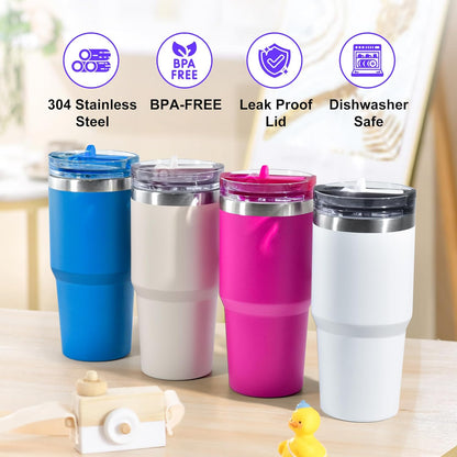 AGH 14 oz Tumbler with Handle for Kids Flip Straw Stainless Steel Mug,Stainless Steel Double Wall Vacuum Cup, Leakproof, BPA Free Keeps Drinks Cold up to 18 Hrs,Cream White