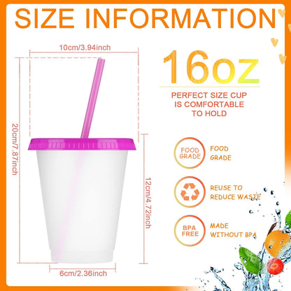 Sieral 30 Pack Cups with Lids and Straws Kids Tumbler with Straw Reusable Water Bottle Iced Coffee Travel Mug Adults Plastic Cups for Parties 16 oz (Candy Colors)