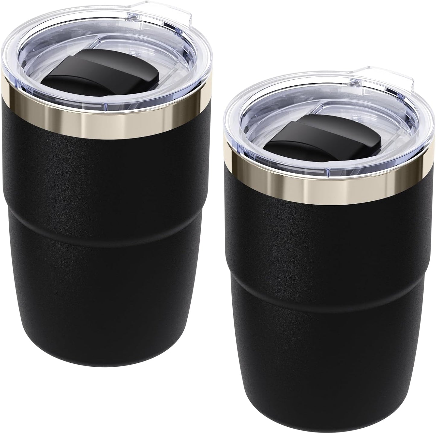 8 oz Small Coffee Cup with Magnetic Lid, Ceramic-Lined 18/8 Stainless Steel, Double-Wall Vacuum Insulated, Stackable, Dishwasher Safe, Mini Tumbler for On-the-Go, 2 Pack, Black