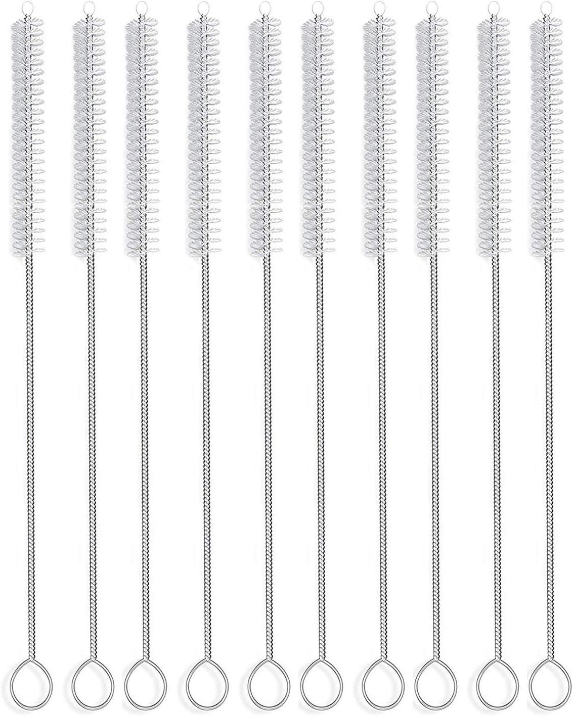 12 Inch Extra Long Straw Brush Cleaner (10 Pack), Flexible Nylon Tube Cleaning Brushes with 0.4 Inch Bristle Head, Rust-Proof Stainless Steel Wire for Reusable Tumbler Straws, Pet Fountains & Pipes
