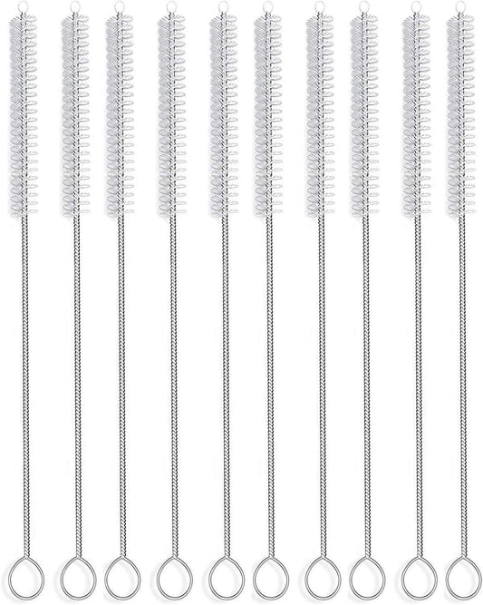 12 Inch Extra Long Straw Brush Cleaner (10 Pack), Flexible Nylon Tube Cleaning Brushes with 0.4 Inch Bristle Head, Rust-Proof Stainless Steel Wire for Reusable Tumbler Straws, Pet Fountains & Pipes