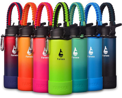 Farsea Insulated Water Bottle With Paracord Handle, Protective Silicone Boot and 2 Lids (Straw Lid & Spout Lid), Stainless Steel Water Bottle Wide Mouth, Double Wall Sweat-Proof BPA-Free, 24 oz
