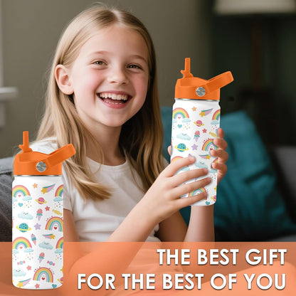 Strawberry Gifts for Kids - 16oz Pink Kids Water Bottle with Straw Lid, Stainless Steel Insulated Water Bottle, Leakproof, BPA-Free, for Girls, School, Strawberry Lover Children Birthday Gift Cup(1pc)