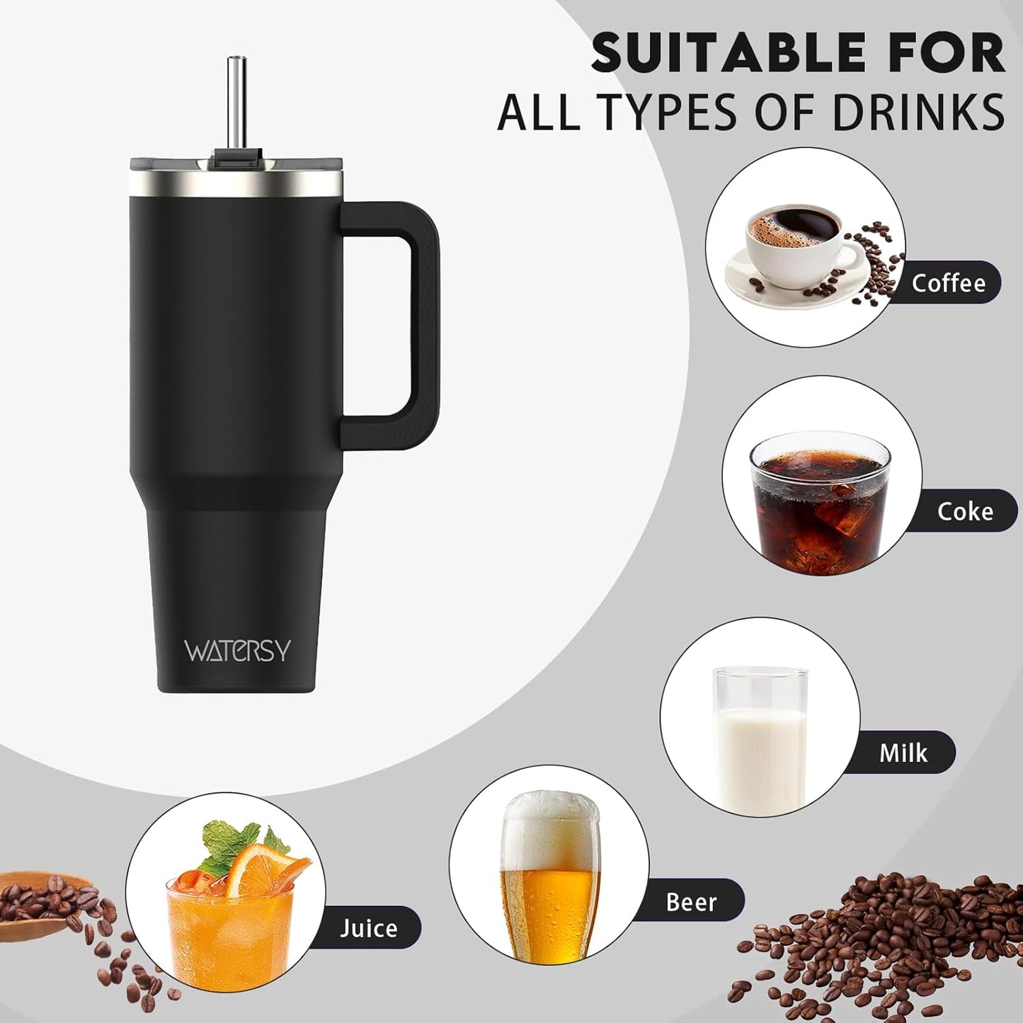40 oz Tumbler with Handle,Tumbler with Lid and Straw,Double Wall Insulated Cup Stainless Steel Travel Mug(Cold for 34 Hours),Water Bottle for Iced Tea,Coffee,Cold Beverages(Purple)