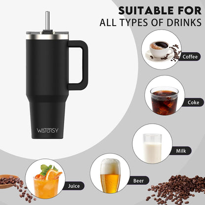 40 oz Tumbler with Handle,Tumbler with Lid and Straw,Double Wall Insulated Cup Stainless Steel Travel Mug(Cold for 34 Hours),Water Bottle for Iced Tea,Coffee,Cold Beverages(Purple)