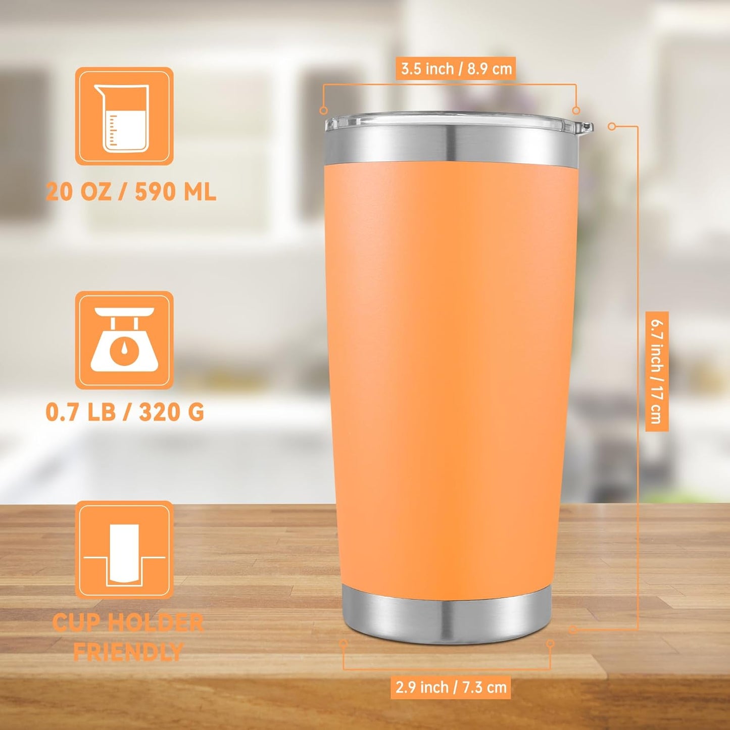 20 oz Tumblers Bulk Stainless Steel Tumbler with Lid Double Wall Vacuum Insulated Coffee Mug 20oz Powder Coated Cup for Hot and Cold Drinks, Stainless, 6 pack