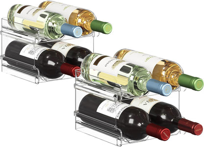 Lifewit Plastic Stackable Wine Rack for Refrigerator, Cabinet, Countertop,Wine Bottle Holder, Water Bottle Organizer for Fridge, Pantry, Hold 4 Bottles