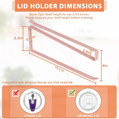 Tumbler Lid Organizer, Horizontal Tumbler Lid Storage Hook Up to 10 Lids, Space Saving Cup Lid Holders Under Cabinet Tumbler Lid Hook for Kitchen Organizer and Storage,Hanging Paper Towel Rack Hanger