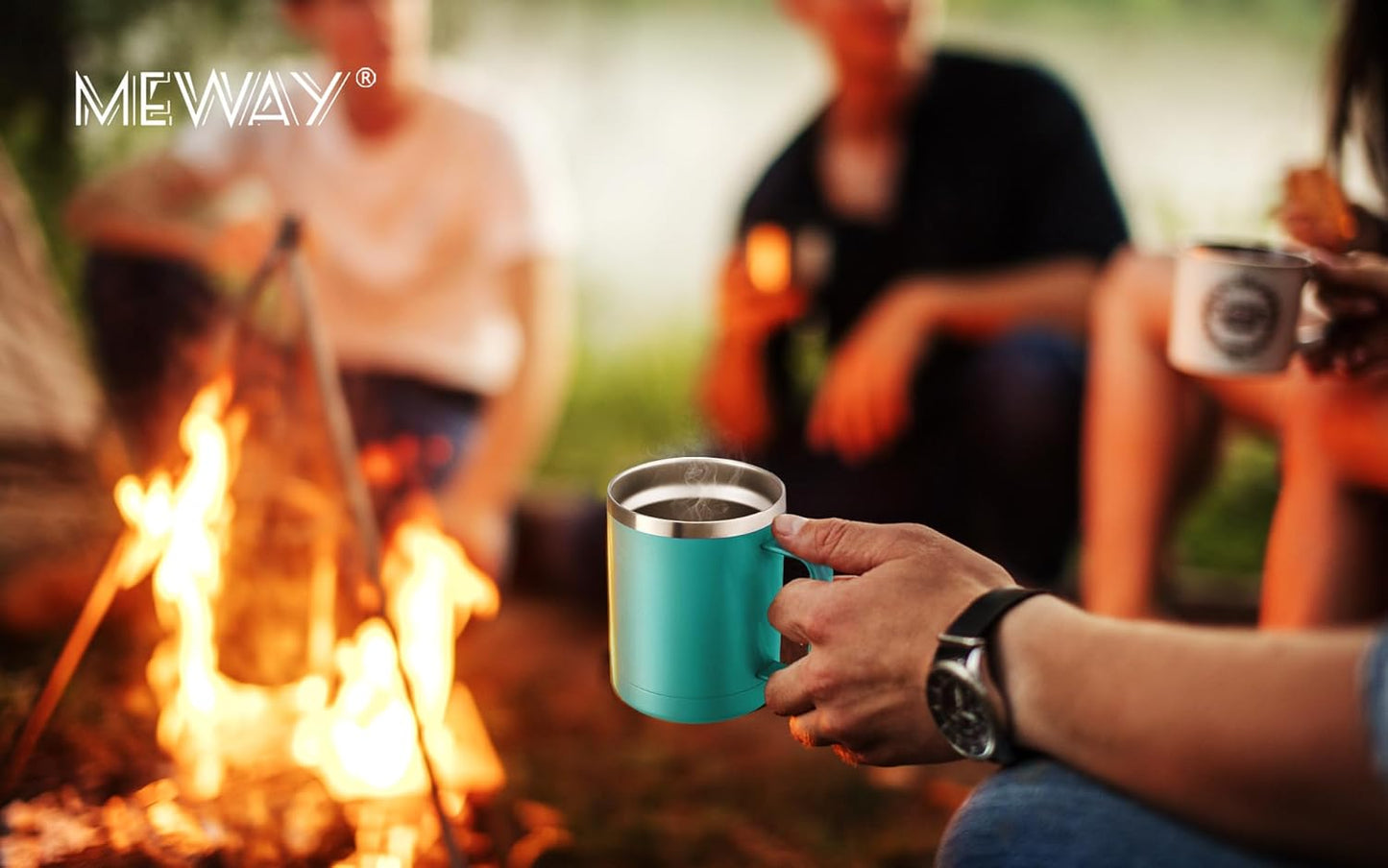 MEWAY 12oz Coffee Mug With Handle and Sliding Lid,Stainless Steel Travel Tumbler Cup with Handle,Double Wall Vacuum Insulated Camping Cup for Hot & Cold Drinks Tea (Black,Set of 1