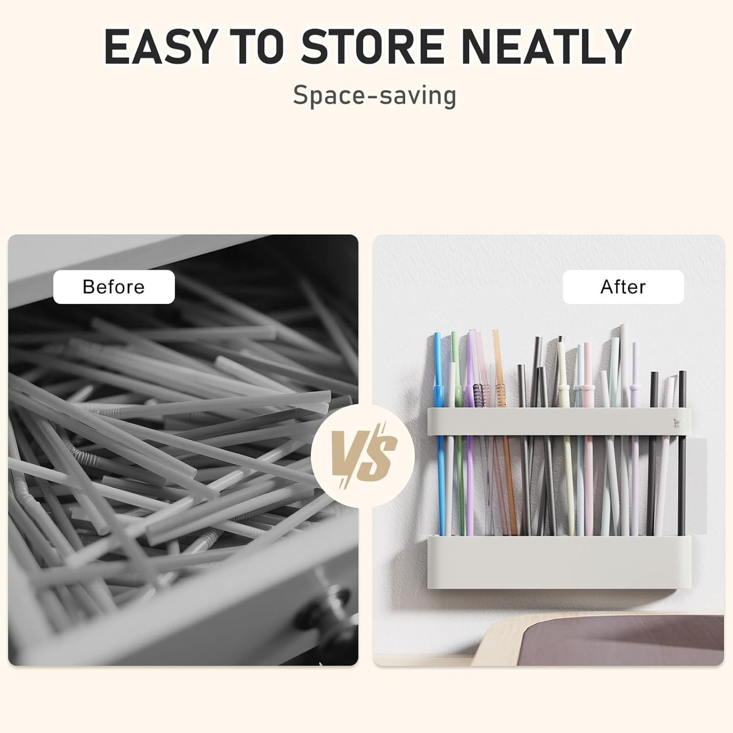 ABLY Straw Holder, reusable straw storage rack, suitable for kitchen walls, counters, cabinet doors, refrigerator doors, etc (Dark blue)