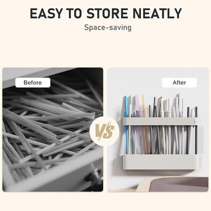 ABLY Straw Holder, reusable straw storage rack, suitable for kitchen walls, counters, cabinet doors, refrigerator doors, etc (Dark blue)