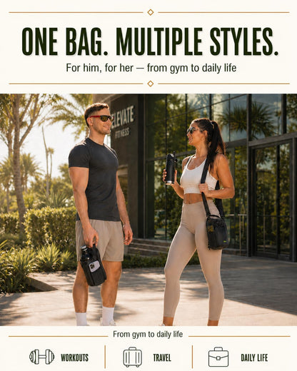 kyrra. Magnetic Gym Bag with Water Bottle Holder Crossbody Bag Strong Magnetic Attachment Fits 40oz Bottles Phone Pocket & Bonus Pouch Gym Accessories for Men and Women
