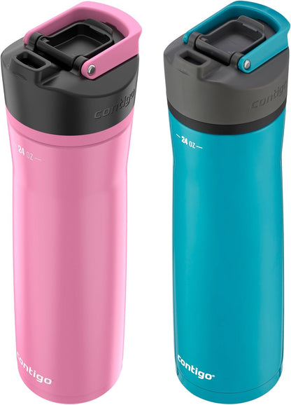 Contigo Cortland Chill 2.0 Vacuum-Insulated Stainless Steel Water Bottle, Spill-Proof Sip Technology, Interchangeable Lid, 24oz, Steel/Licorice, Perfect for Fitness Travel Everyday Use