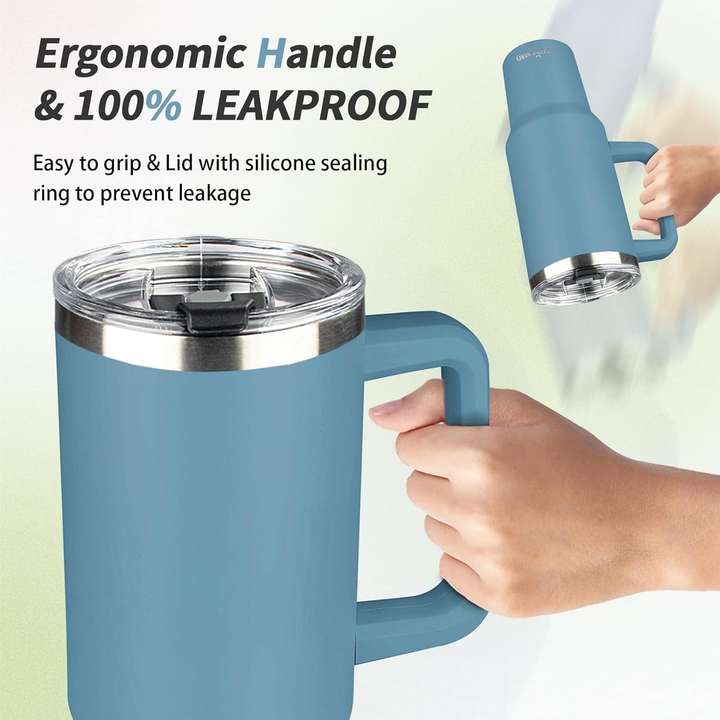 40 oz Tumbler with Handle, Insulated Tumbler with Lid and Straw, Reusable Stainless Steel Vacuum Insulated Cup, 100% Leak Proof Thermal Travel Coffee Mug Cup for Cold and Hot (Light Purple)