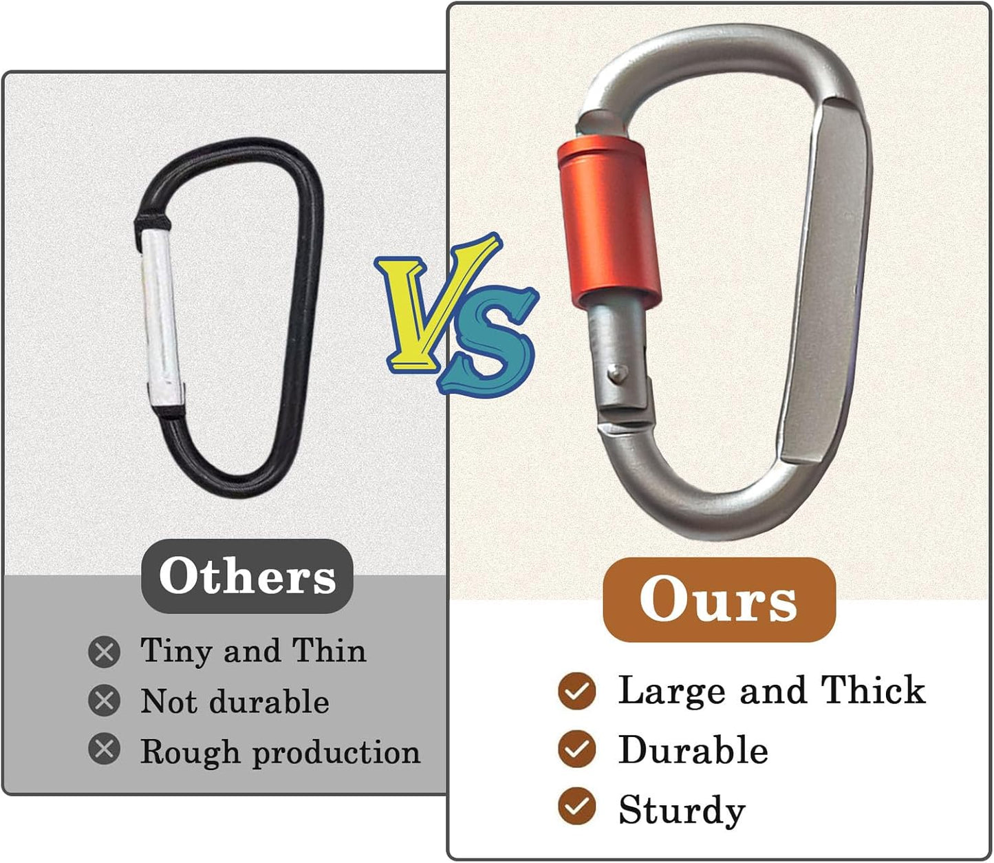 Paracord Keychain/Carabiner Clip - Jaymokes D Ring Metal Hook for Water Bottle, Key, Backpacks and More