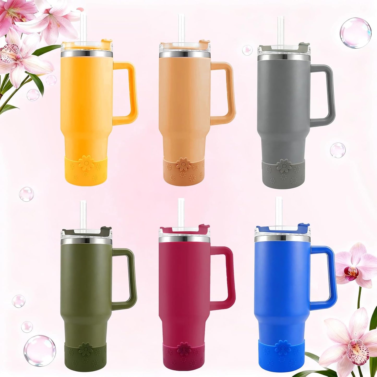 Hpbel Protective Silicone Boot for Stanley Cup Accessories Compatible with Stanley Cup Boot 40/30z and More Bottles with 2.95in Bottom for Water Bottle Flower Tumbler Accessories