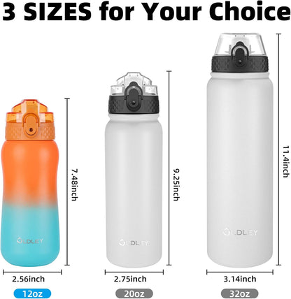 Oldley Insulated Water Bottle 20oz for Adults Kids Stainless Steel Water Bottles with Straw/Chug/Carabiner 3 Lids Fruit Strainer Double Wall Vacuum Wide Mouth BPA Free Leak-Proof for School Travel