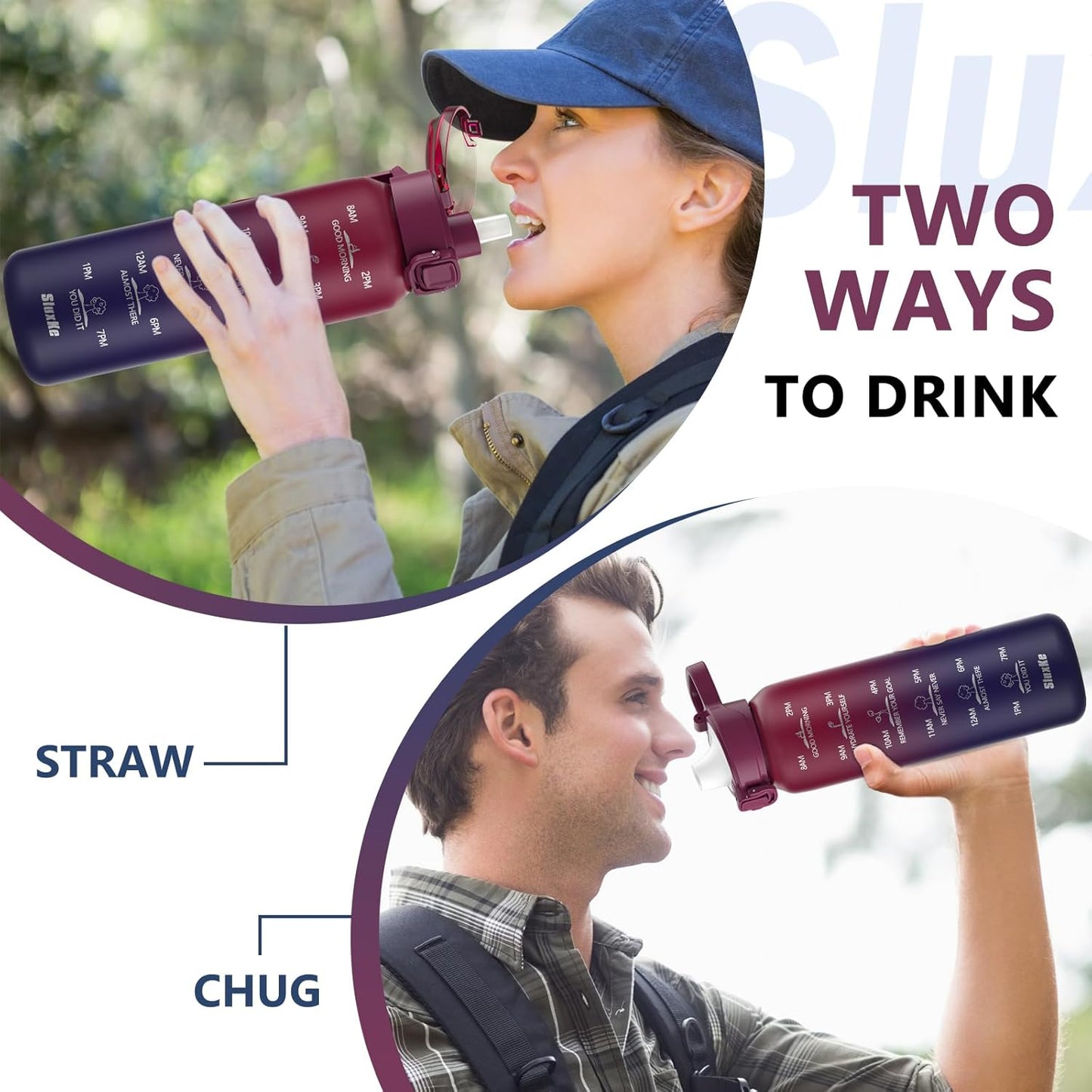 SLUXKE 24oz Insulated Water Bottle 18/10 Stainless Steel with 2Lids(Straw Lid& Spout Lids), 700ml Double Wall Vacuum Water Bottle with Handle Keep Cold and Hot for Men, Women & Kids PURPLE PINK