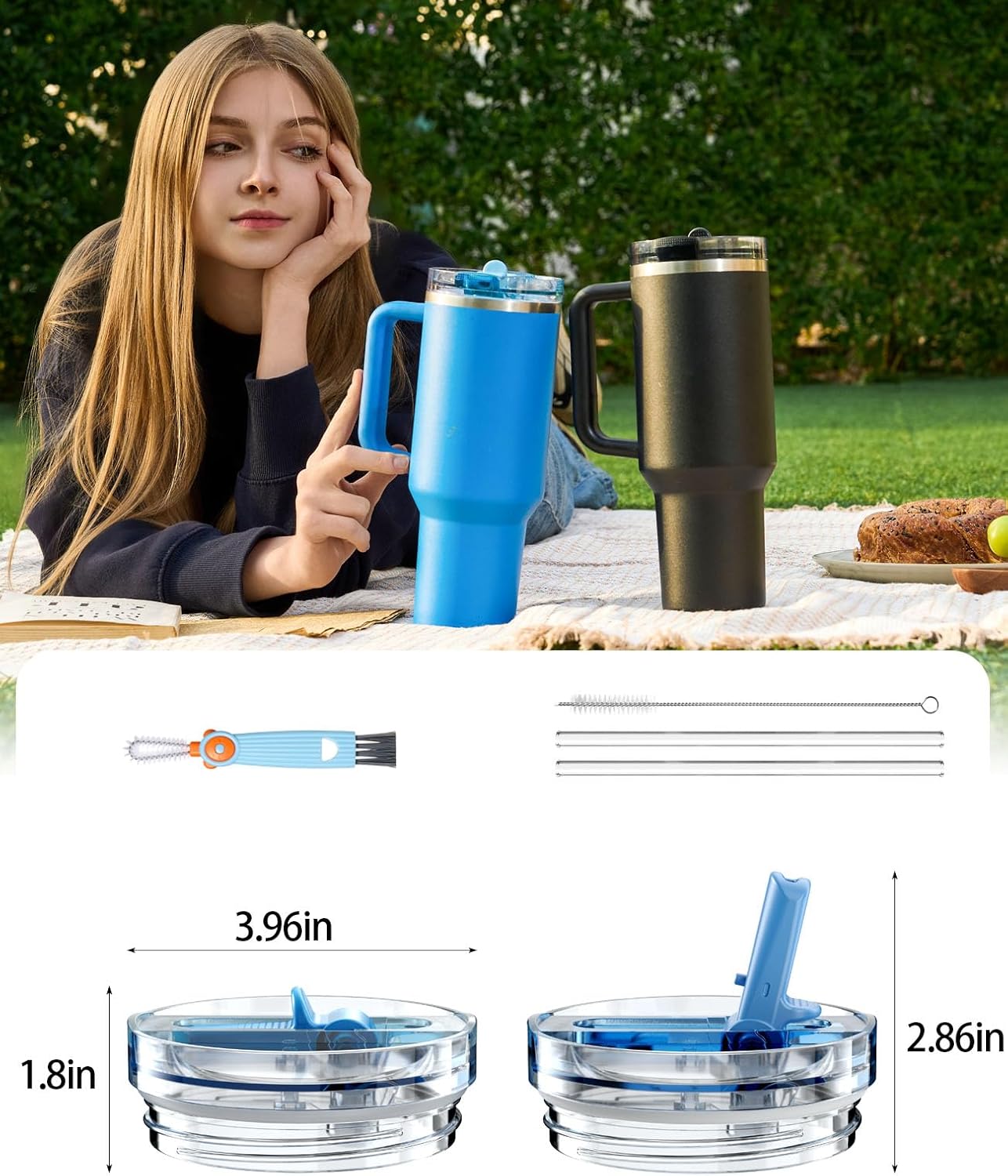 2 Pack Tumbler Flip Straw Lid Replacement Fit for Stanley 40 OZ Quencher, Leak Proof Lid with Straw for Stanley, No Spill Reusable Tumbler Lid Compatible with Stanley Cup Accessories