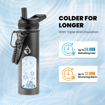 RAYMYLO One Gallon Water Bottle Insulated, Triple Walled Vacuum Stainless Steel (Cold for 48 Hrs), Leak Proof & Non-BPA, Large Water Flask Jug with Paracord Handle & Straw Spout Lids