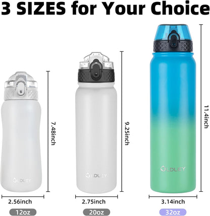 Oldley Insulated Water Bottle 20oz for Adults Kids Stainless Steel Water Bottles with Straw/Chug/Carabiner 3 Lids Fruit Strainer Double Wall Vacuum Wide Mouth BPA Free Leak-Proof for School Travel