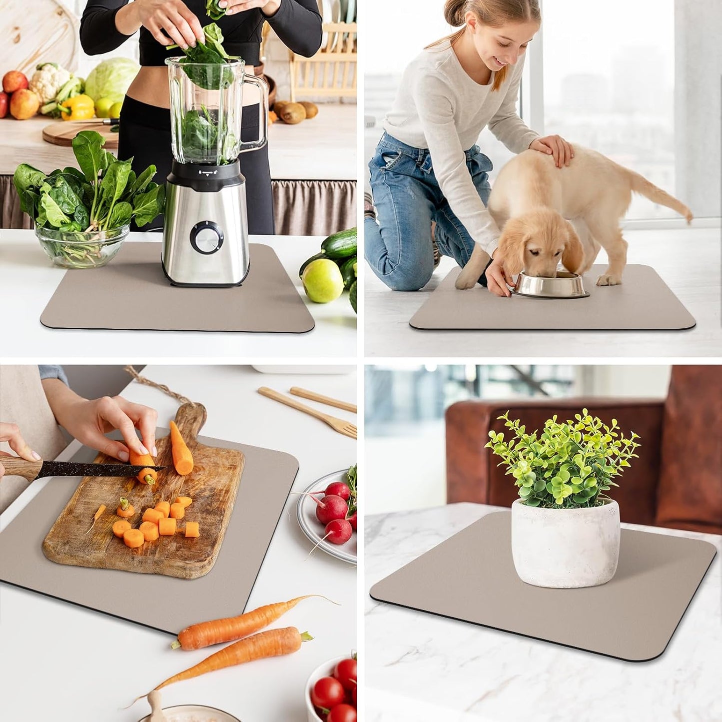 WISELIFE Dish Drying Mat Super Absorbent Drying Mat Large Dish Drying Mats for Kitchen Counter Easy Clean Dish Mat Kitchen Drying Mat15"x 18" Stylish Grey