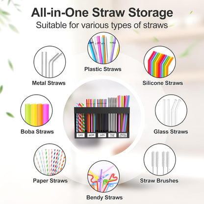 9.5” Large Acrylic Straw Holder for Cabinet Door with Detachable Ultra Sticky Adhesive Squares and Stickers, 2026 Reusable Straws Organizer Storage Dispenser for Kitchen Counter Cupboard