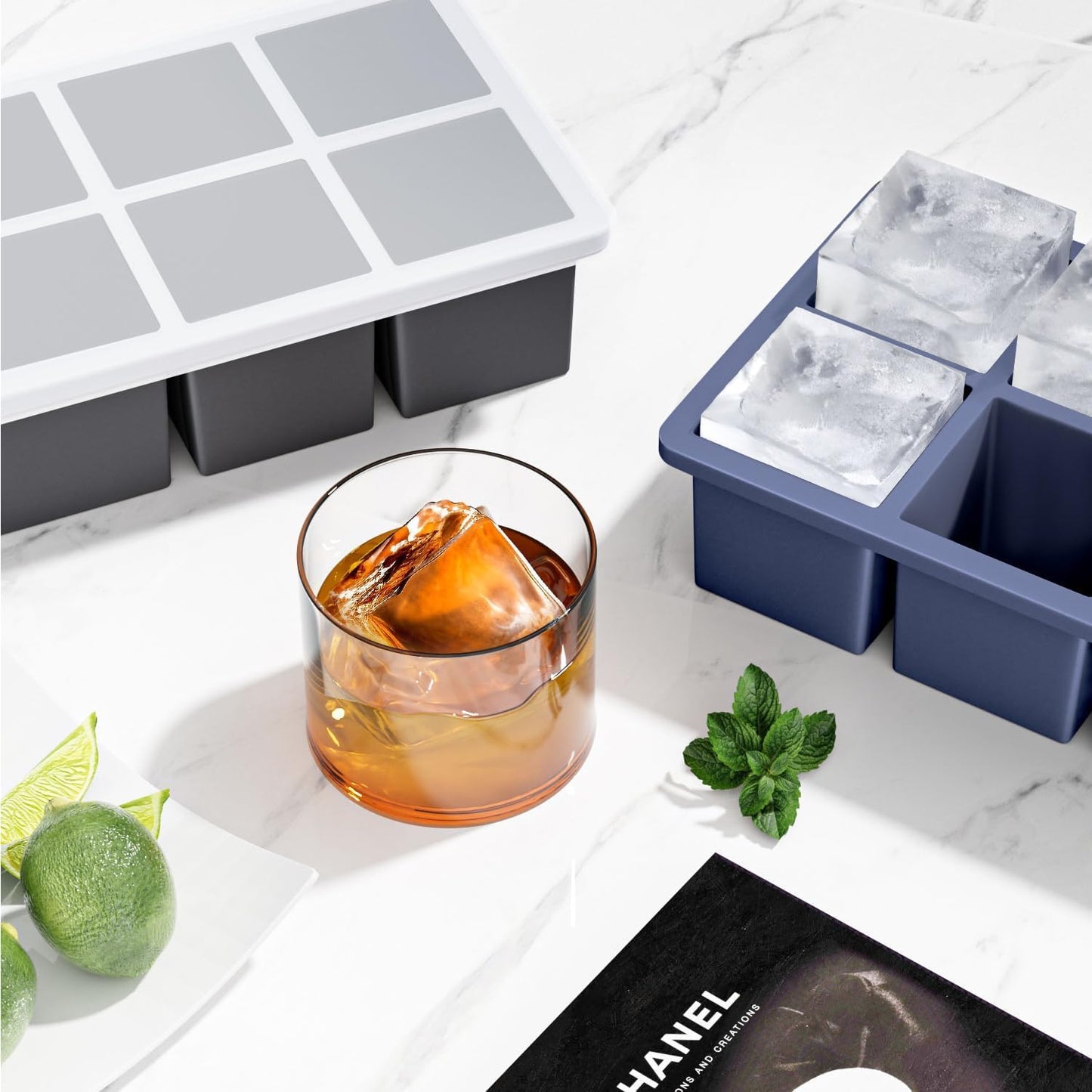 Large Ice Cube Tray for Whiskey: FDDBI Silicone Ice Cube Trays with Lid - 2Pack Big Square Old Fashioned Ice Cube Maker for Cocktail - 2inch Huge Cubed Ice Trays for Whisky