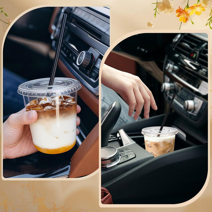 tchrules 100 Set 16oz Plastic Cups with Lids and Straws, Disposable Clear Iced Coffee Cup with Lid, Round Bottom Plastic To Go Cups for Cold Drinks Slushie Smoothie Lemonade Matcha Party Shop Supplies