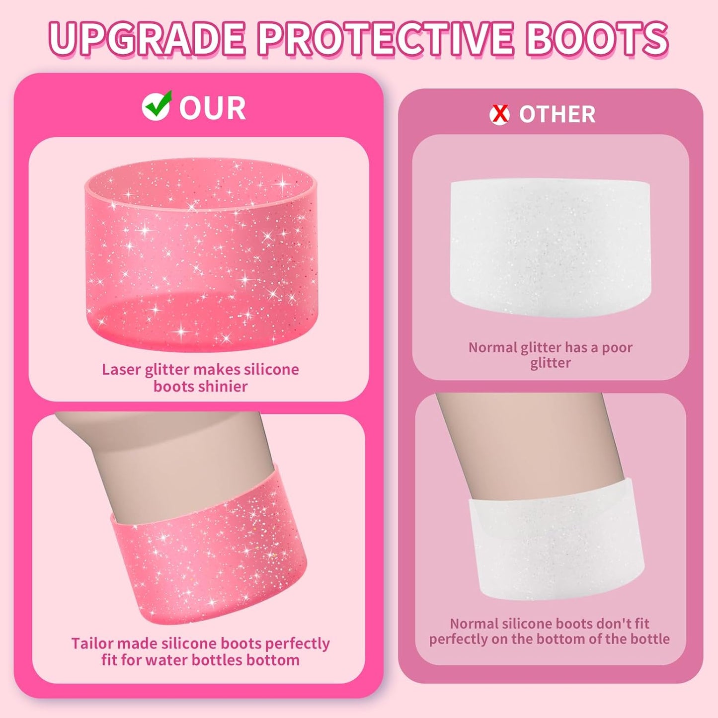 WUQID Protective Bling Silicone Boot Sleeve, Compatible with Stanley Tumbler 20-40oz & Hydro Flask Bottle 12oz-24oz, Glitter Reduces Dents Sleeve Cover for More Bottles/Tumblers Bottom of 2.83-2.95in