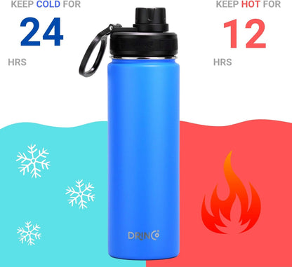 Drinco Stainless Steel Water Bottle Spout Lid Vacuum Insulated Double Wall Water Bottle Wide Mouth (40oz 32oz 22oz 18oz 14oz) Leak Proof Keep Cold Sport Camping Hiking (22 oz, 22oz Black)