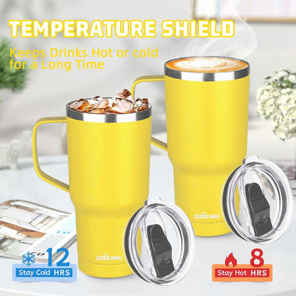 20 oz Insulated Coffee Mug with Ceramic Coating, Stainless Steel Travel Mug Tumbler with Handle Lid and Straw, Double Wall Leak-Proof Coffee Travel Mug Keeps Drink Hot and Cold (Black)