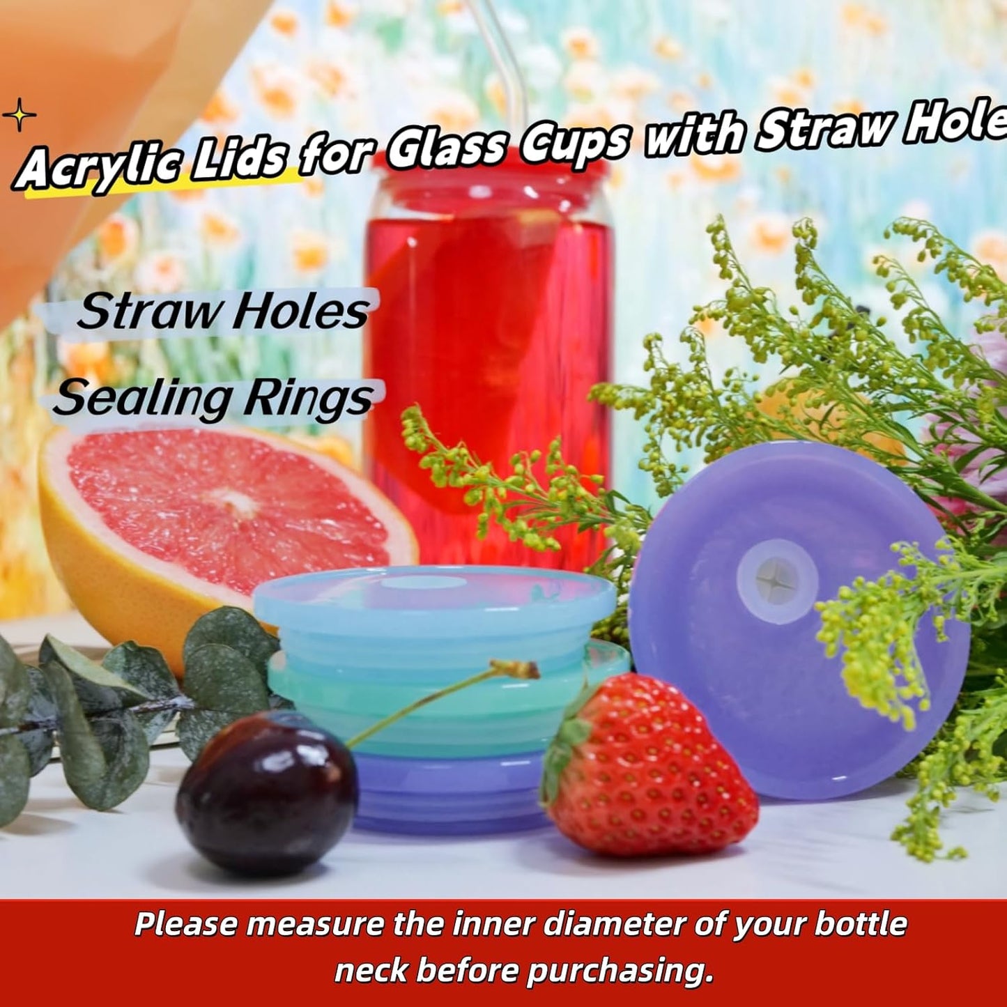 4 Pack Acrylic Lids for Glass Cups with Bamboo Lids and Straws, 2.75 inch/70 mm Acrylic Lids for 16 OZ Beer Can Cups with Wooden Lids, Replacement Canning Lids for 16OZ 20 OZ Glass