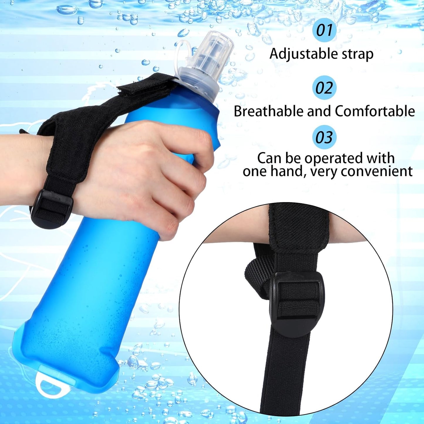 LemonRoad Ultralight Running Collapsible Handheld Water Bottle with Hand Strap 17 Oz/ 500 ml Adjustable Strap Handheld Water Bottle Spill-proof Cap for Running Marathons Hiking Cycling Climbing