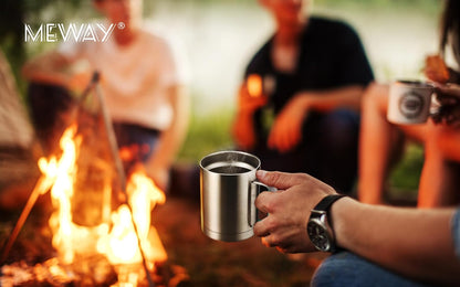 MEWAY 12oz Coffee Mug With Handle and Sliding Lid,Stainless Steel Travel Tumbler Cup with Handle,Double Wall Vacuum Insulated Camping Cup for Hot & Cold Drinks Tea (Black,Set of 1