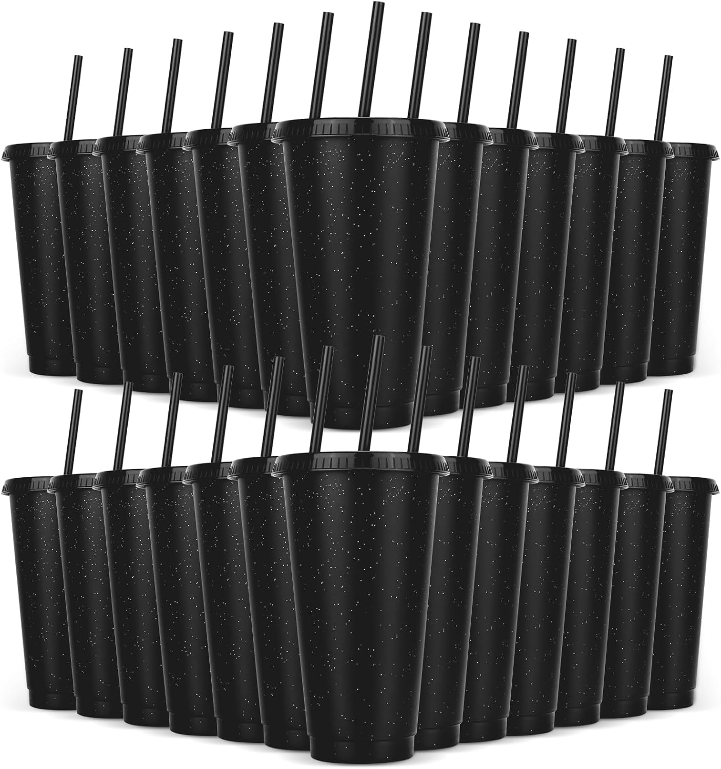 24 Pack Plastic Tumblers with Lids and Straw, Reusable Cups with Lids and Straws Colorful Cups for Cold Drink Iced Coffee, Plastic Tumbler Bulk for Party Birthday Gifts (24 oz, Stylish Colors)