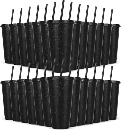 24 Pack Plastic Tumblers with Lids and Straw, Reusable Cups with Lids and Straws Colorful Cups for Cold Drink Iced Coffee, Plastic Tumbler Bulk for Party Birthday Gifts (24 oz, Stylish Colors)
