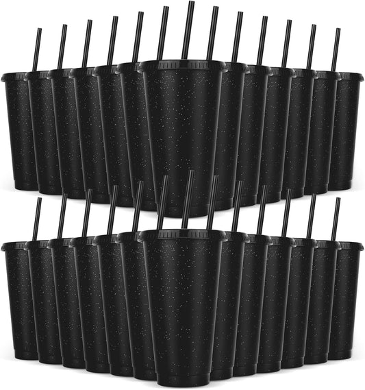 24 Pack Plastic Tumblers with Lids and Straw, Reusable Cups with Lids and Straws Colorful Cups for Cold Drink Iced Coffee, Plastic Tumbler Bulk for Party Birthday Gifts (24 oz, Stylish Colors)